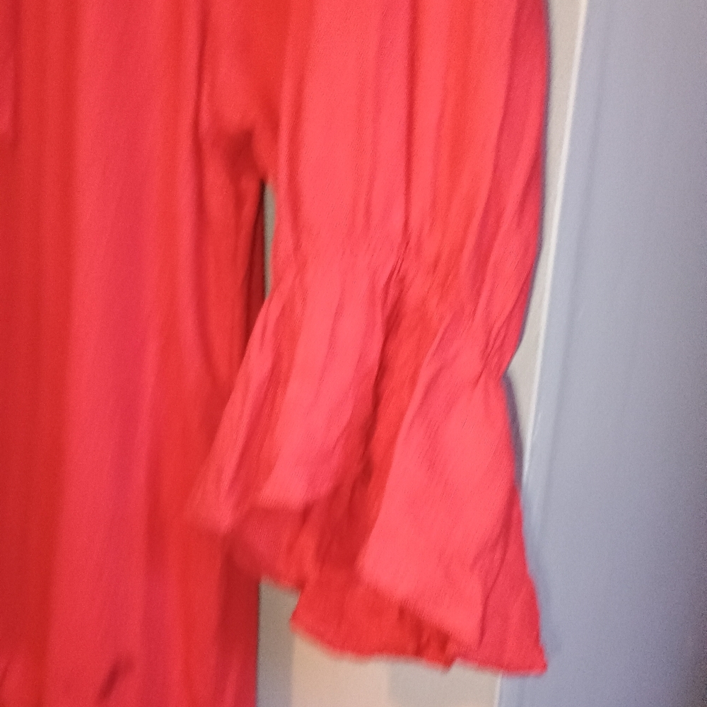 M Shopthemint Women’s Size M Red Linen Cotton Ruffle Peasant Tunic Dress Boho - Picture 10 of 13